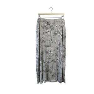 J Jill Midi Maxi Skirt XL Gray Floral Rayon Jersey Pull On Stretch Boho 414